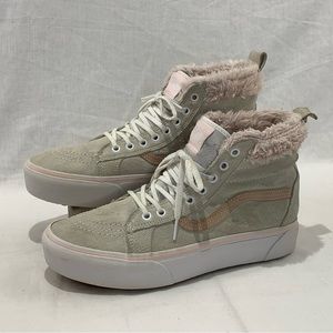 VANS SK8 HI Platform Shoes MTE True White Pink Fur Women 10 Mens 8.5